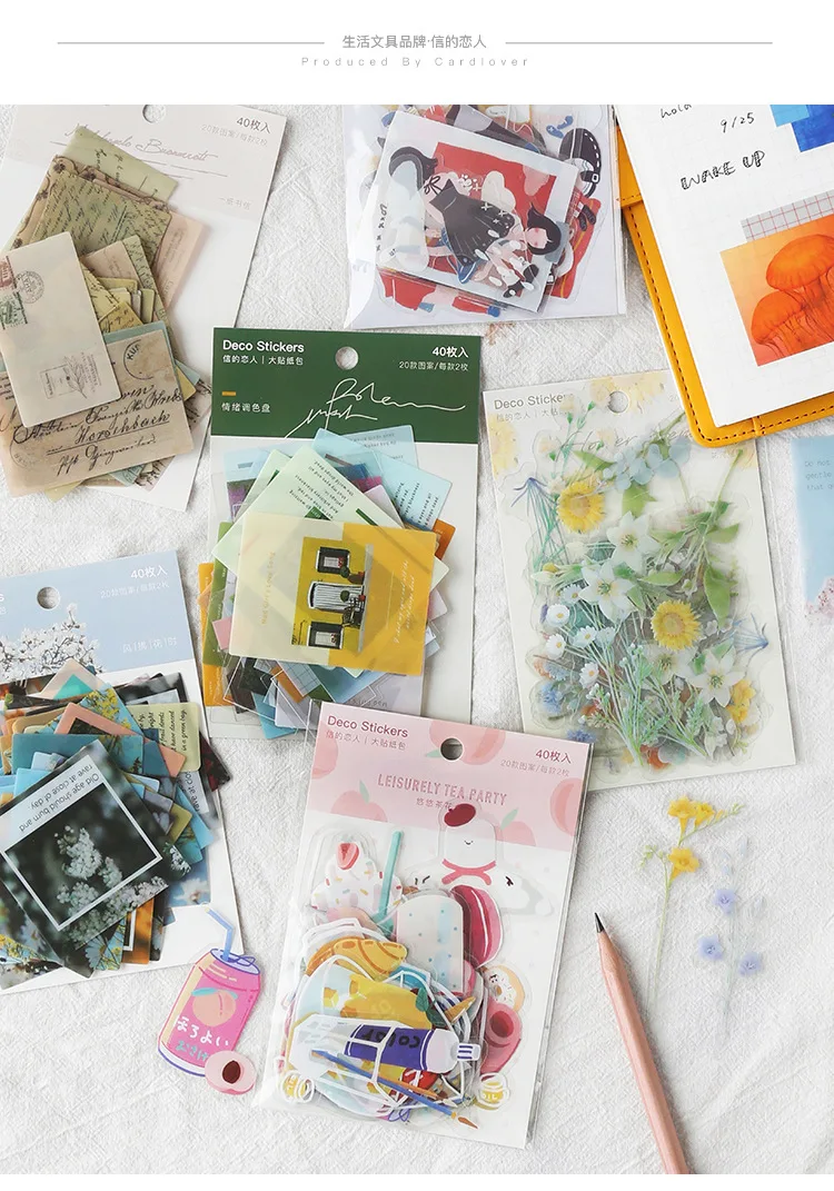 40pcs Diary Stickers Scrapbooking Supplies Kawaii Planner Stationery Card DIY