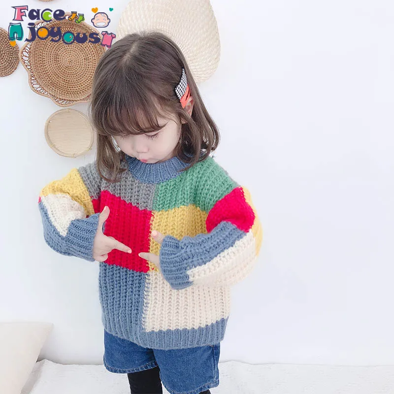 

1-6 Years Children Baby Boys Girls Sweaters Stitching Color Girls Sweaters Winter Autumn Girls Sweaters Knit Kids Boys Clothing