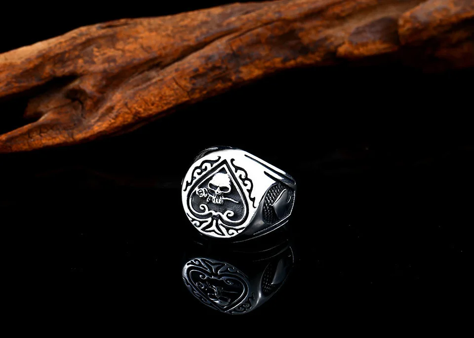 BEIER drop shipping skull bite rose poker design ring stainless steel Gothic personality men Punk rock jewelry Gift BR8-603