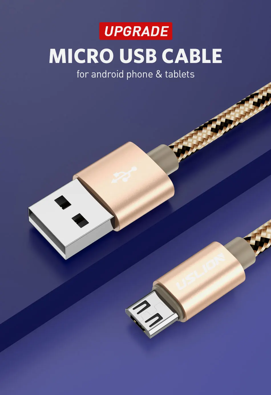 USLION кабель Micro USB для samsung, Xiaomi, huawei, планшета, Android, Micro USB, шнур для зарядки телефона, 2,4 А, кабель для зарядки и передачи данных, адаптер