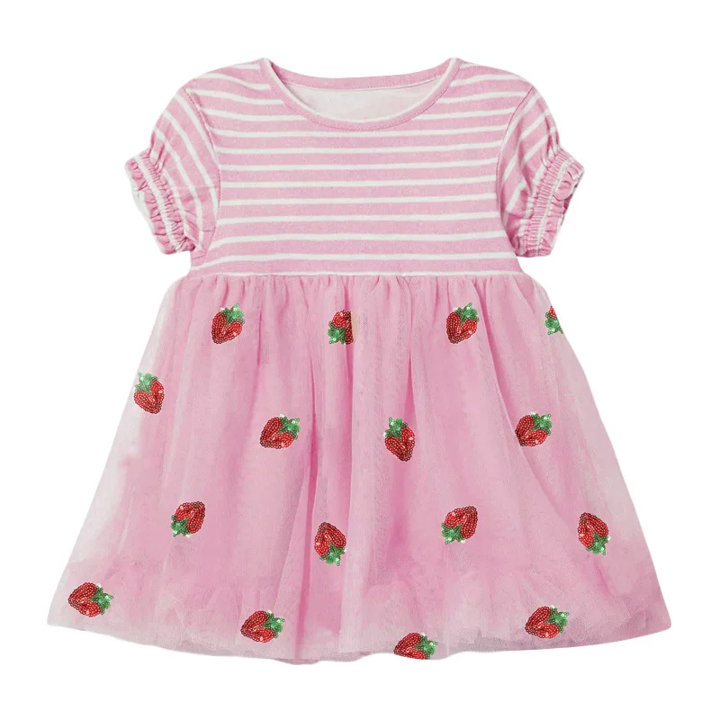 Little maven 2022 Children’s Dress Cotton Strawberry Short Sleeves Summer Dress Baby Girls Casual Clothing for Kids 2-7year smock dress