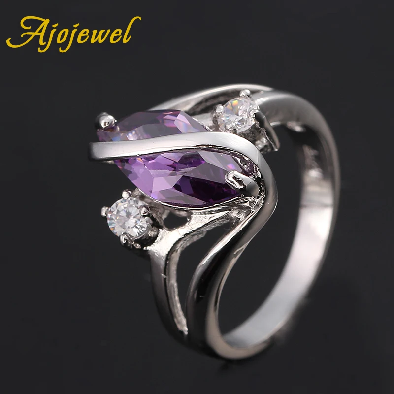 Ajojewel, сверкающие обручальные кольца с кубическим цирконием для женщин, красные, фиолетовые, простые кольца из камней правильной геометрической формы, роскошные кольца