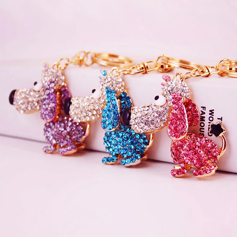 Креативный милый бриллиант набор мультфильм длинный нос щенок автомобильный брелок Женские аксессуары для сумок металлические подвески подарок