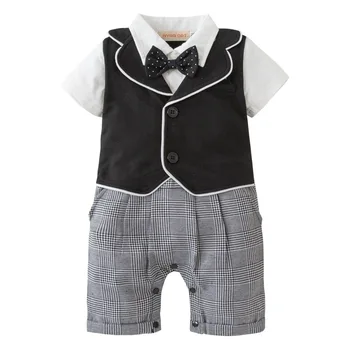 

3-24 Months Boys Baby Rompers Newborn Summer Jumpsuit Short Sleeve Patchwork Party Wedding Outfit Children Formal One-pieces