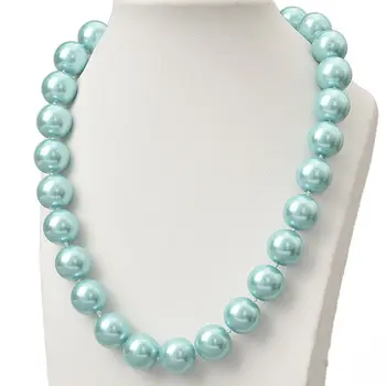 

12/14mm Light Blue Akoya Shell Pearl Round Beads Necklace 16-18Inch AAA
