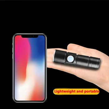 

Portable USB Handy Powerful LED Flashlight Rechargeable Torch usb Flash Light Bike Pocket LED Zoomable Lamp Include battery