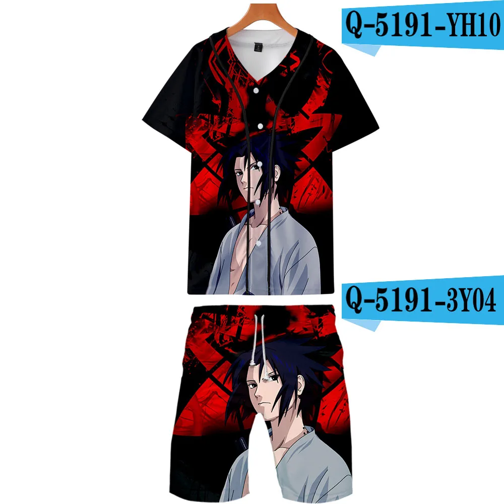 Наруто Узумаки Наруто Uchiha Sasuke дизайн аниме мужской костюм из двух частей бейсбольная форма и шорты набор Повседневный мотор бег - Цвет: Q5191