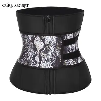 

CURE SECRET Women Waist Trainer Weight Loss Cincher 7 Steel Boned Latex Snake Print Waist Trainer Tummy Control Strap
