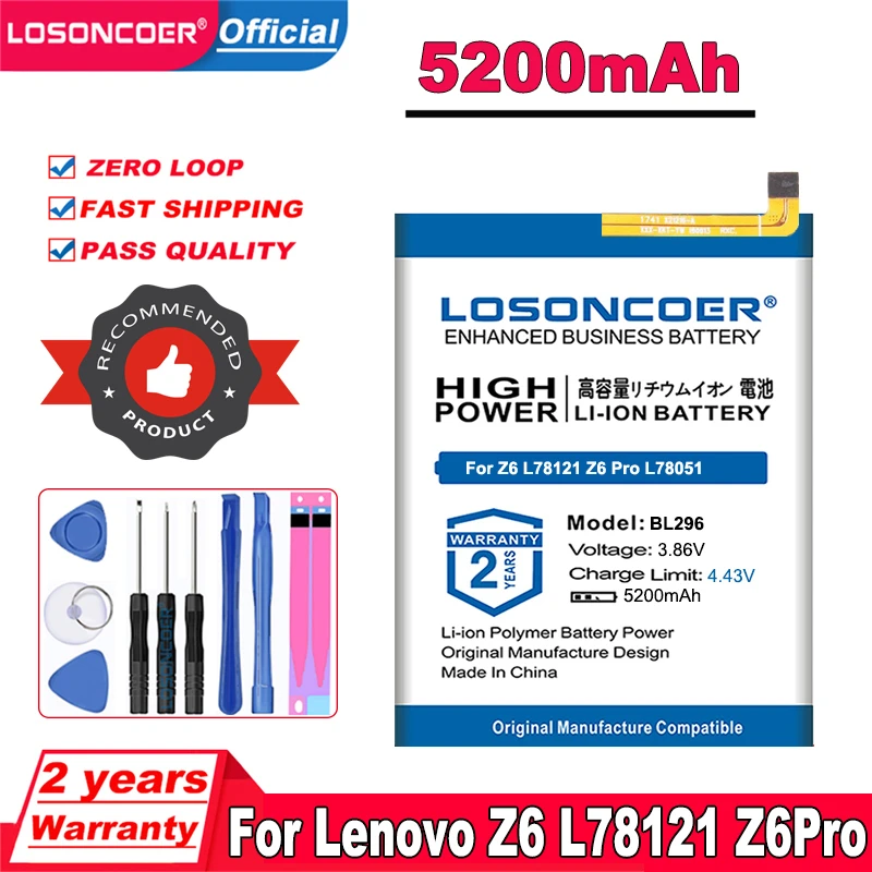 Аккумулятор LOSONCOER BL296 на 5200 мА · ч для Lenovo Z6 L78121 Z6pro / pro L78051 | Мобильные телефоны и