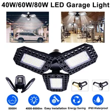 

LED Garage Lights Deformable LED Garage Lights 40W-80W Ultra-Bright IP65 Ceiling Light Bulb for Garage Workshop Warehouse D30
