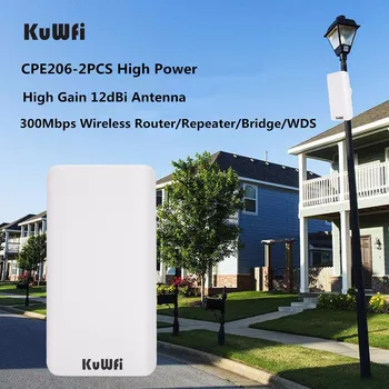 KuWFi-enrutador inalámbrico CPE CPE206, 300Mbps, 2,4G, repetidor de puente inalámbrico para exteriores e interiores, punto a punto, 2KM, CPE, preprogramable, WDS