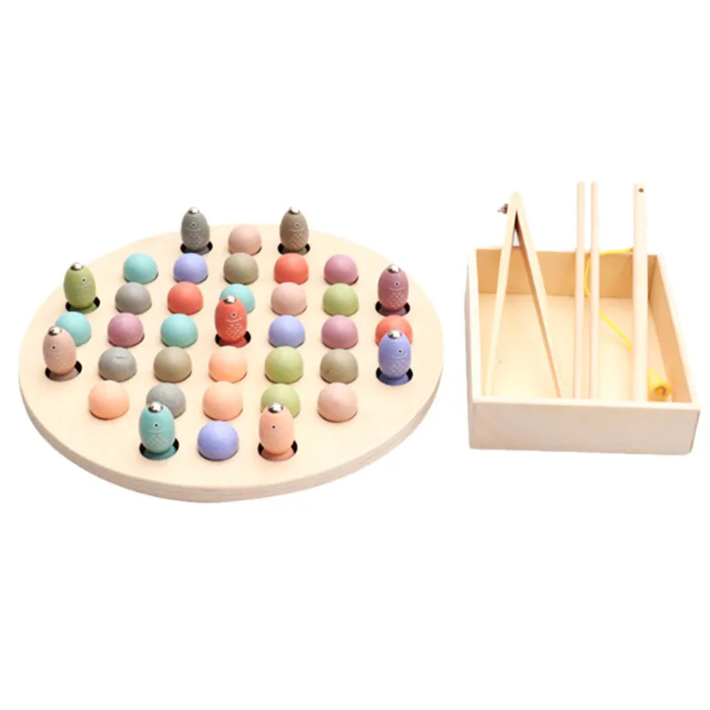 

2 in 1 Clip Beads Magnetic Fishing Game Toy Wooden Toys for Children with Fish Rod Kids Magnets Game