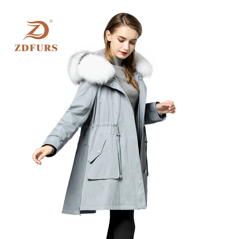 ZDFURS* настоящий мех кролика Парка женская зимняя куртка натуральный Лисий мех с капюшоном пальто натуральный мех куртка для женщин натуральный мех пальто