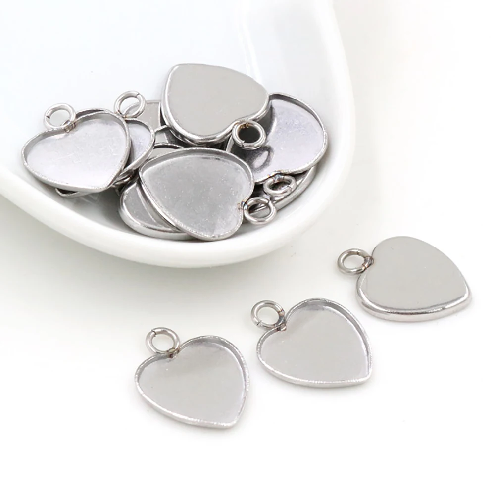 20pcs 12mm Heart Inner Size Stainless Steel Material Simple Style Cabochon Base Cameo Setting Charms Pendant Tray-T7-41 | Украшения и