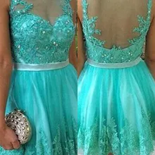 Мини-платья для возвращения на родину Кружева Аппликация нанизанного пояса чистой o-образным вырезом длиной до колена Короткие Выпускной Вечеринка платья коктейльное платье дешево