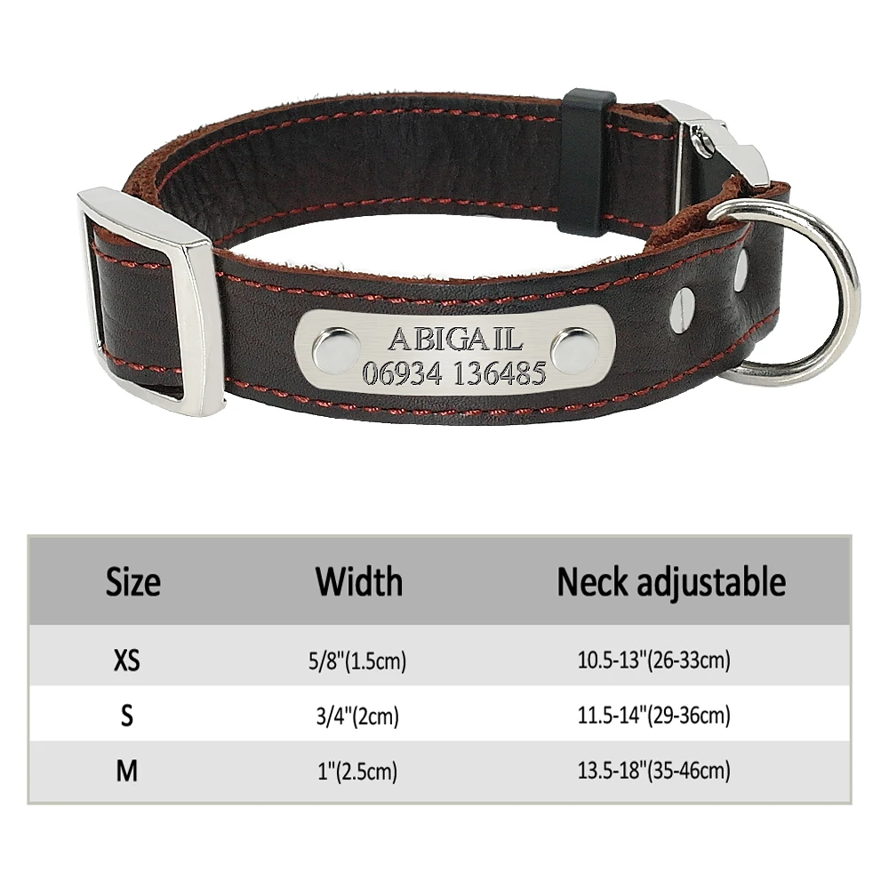Custom Dog Collar Leather Dog Tag Collars Engraved Pet ID Tag Collars For Small Medium Large Dogs French Bulldog Pug Pitbull 