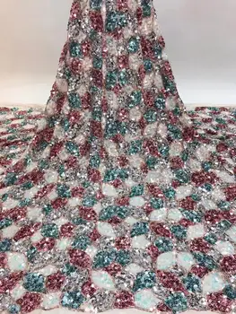 

HFX multicolor sequins Mesh Lace Fabric Latest 2020 Nigerian High Quality African Lace Fabric 5 Yards for party dress H3082