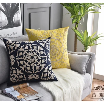 

Embroidered Cushion Cover Grey Beige Geometric Cotton Square Embroidery Pillow Cover 50x50cm Decorative PillowCae