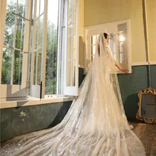 Сапфировая свадебная фата цвета шампанского/слоновой кости 4 м с обрезанными краями для собора Velo De Novia, блестящая свадебная вуаль с блестками, свадебные аксессуары