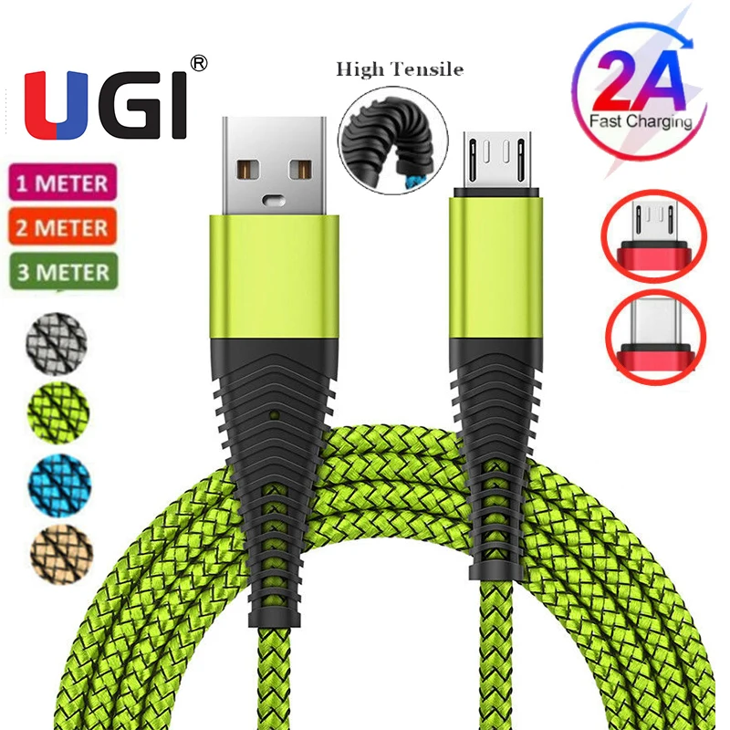 UGI 2A Fast Charging Cable Charge Type C USB Micro For Tablet Nylon Braided Charger Transfer Phone 1m 2m 3m Xiaomi HTC | Мобильные