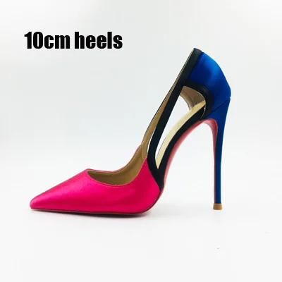 10cm heels Размеры 34-45; цвет РОЗОВЫЙ, Королевский, синий; атласные туфли на шпильках; женские модельные туфли на высоком тонком каблуке; обувь для вечеринок - Цвет: 10cm heels