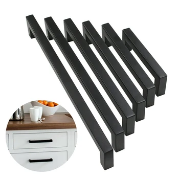 Simple Black Cabinet Handle Square Furniture Hardware Stainless Steel Kitchen Door Knobs Cupboard Wardrobe Drawer Pulls