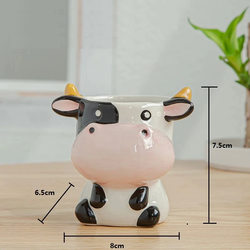 Flower Pots Ceramic Animal Cartoon Zebra Sheep Cow Head Mini for Succulents Bonsai Home Decoration