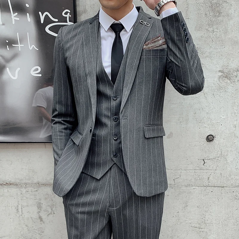 

2020 Spring New Style Groom Slim Fit Suit Three-piece Set Korean-style Wedding Best Man Men Formal Dress Ad1908