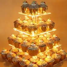 

Decoration 4 Tiers LED Light String Cupcake Acrylic Display Holder Stand Party