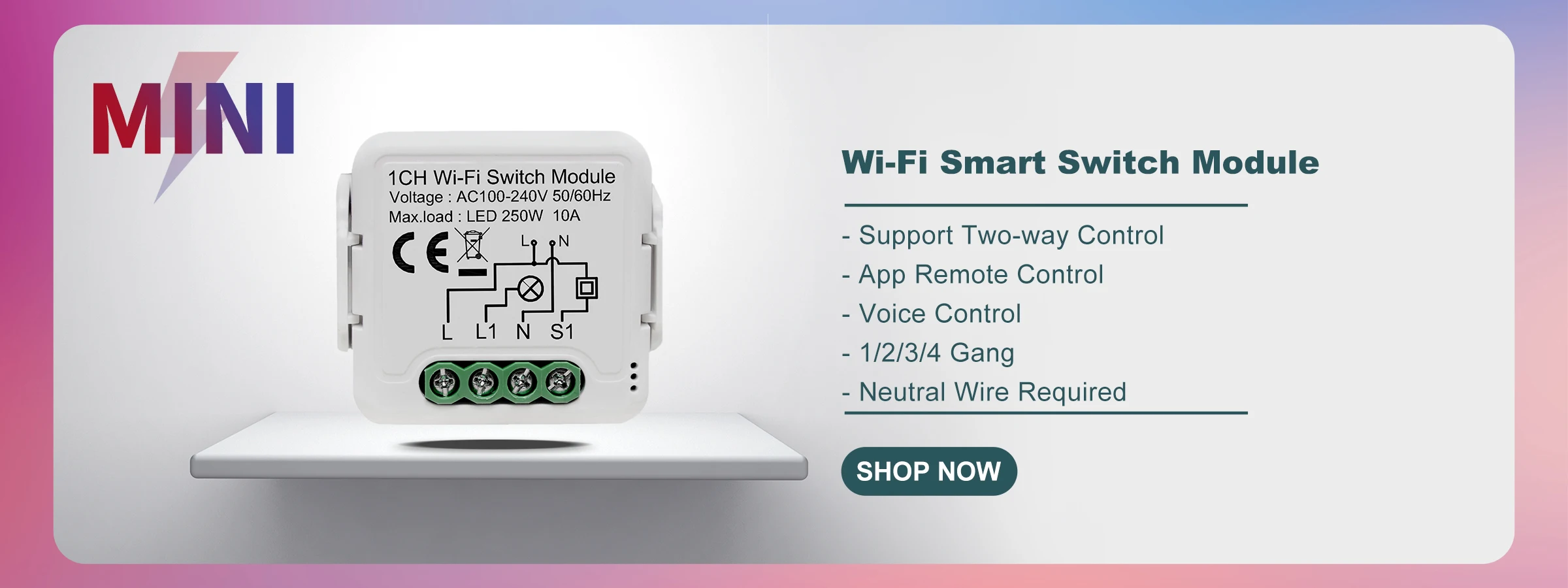 16A Mini Smart Wifi DIY Switch Supports 2 Way Control, Smart Home Automation Module, Works with Alexa Google Home Smart Life App