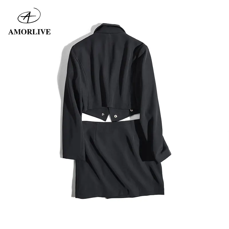 AMOR LIVE Elegant Formal Dress Stretch Short Skirt Autumn Winter Fold-Over Collar Plain Office Suits For Women Two Piece Set AMOR LIVE Elegant Formal Dress Stretch Short Skirt Autumn Winter Fold-Over Collar Plain Office Suits For Women Two Piece Set