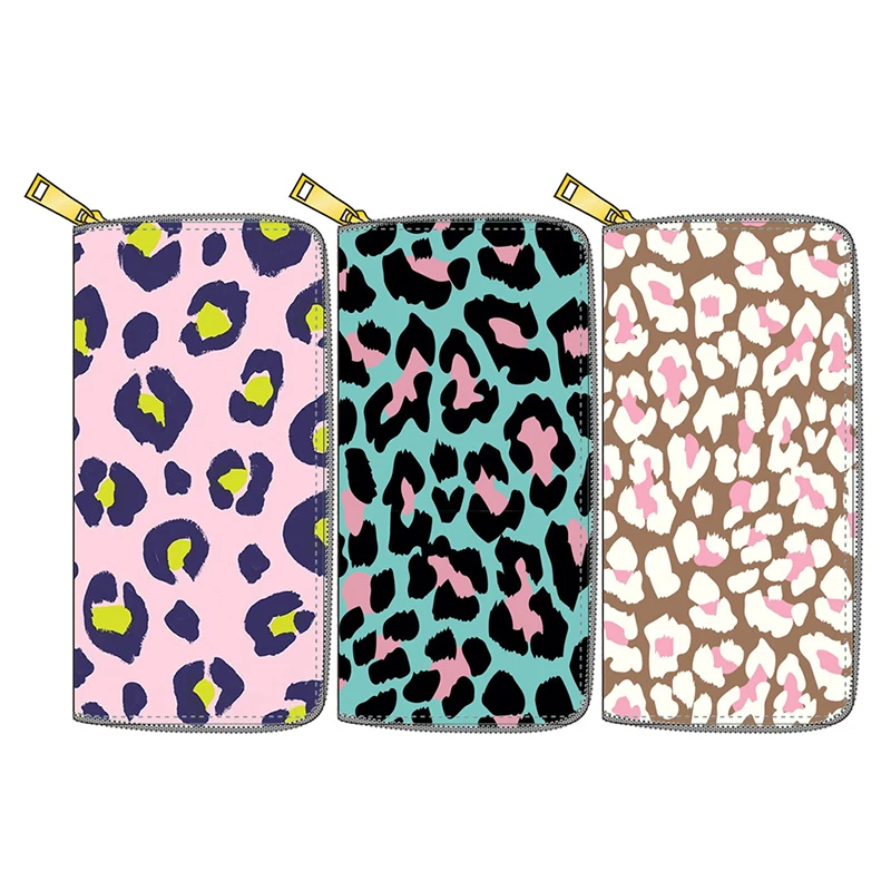 

3 Styles Fashion Leopard Long PU Leather Wallets with Zipper Card Holder Purse for Women's Money Bag