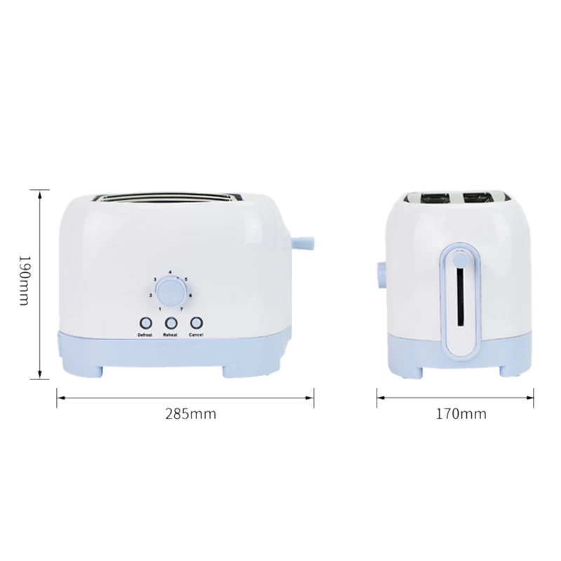 Home Appliances Electric Bun Toaster Household Stainless Steel 2 Slices Toaster Bread Machine(EU Plug)