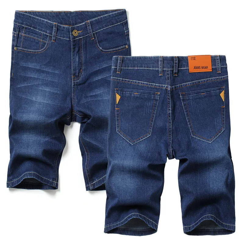 DK08Navy blue Джинсовые шорты мужские высокого качества хлопок Мода Повседневная приталенная однотонная цвет прямые короткие джинсы для мужчин джинсовые летние Брендовые мужские шорты - Цвет: DK08Navy blue
