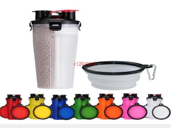 

2 In 1 Plastic Foldable Food Cup Bowel Pet Outdoor Kettle Multi Function Portable Pet Water Cups With Bowls