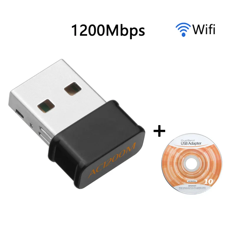 Черный USB 2,0 1200 Мбит/с Wifi адаптер двухдиапазонный 5,8 ГГц 2,4 ГГц 802.11AC RTL8812BU Wifi антенна ключ сетевая карта для ноутбука Настольный - Цвет: Черный