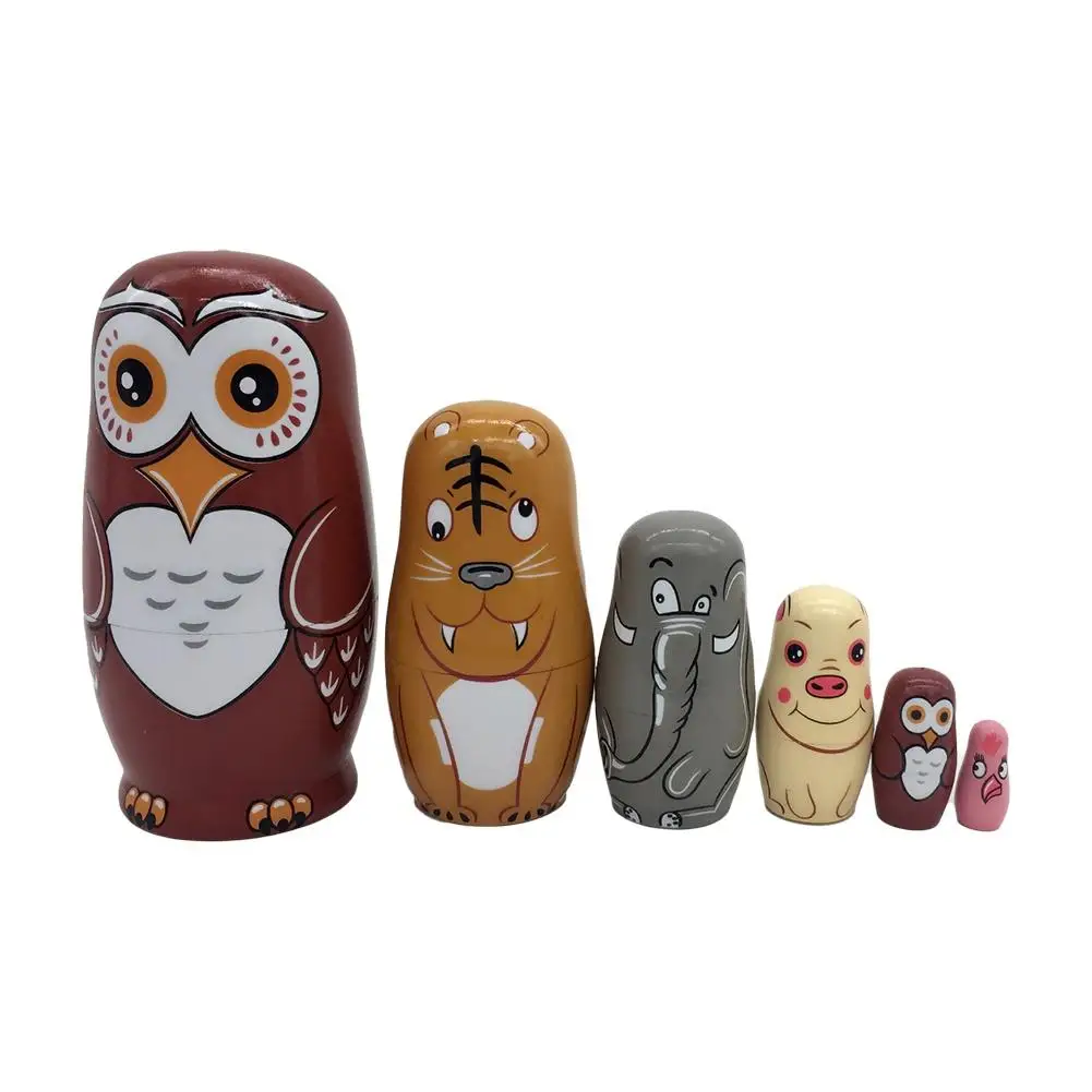 

6Pcs Cute Owl Animal Wooden Russian Matryoshka Nesting Doll Puzzle Toy Craft Gift Christmas New Year Gift Handmade Crafts