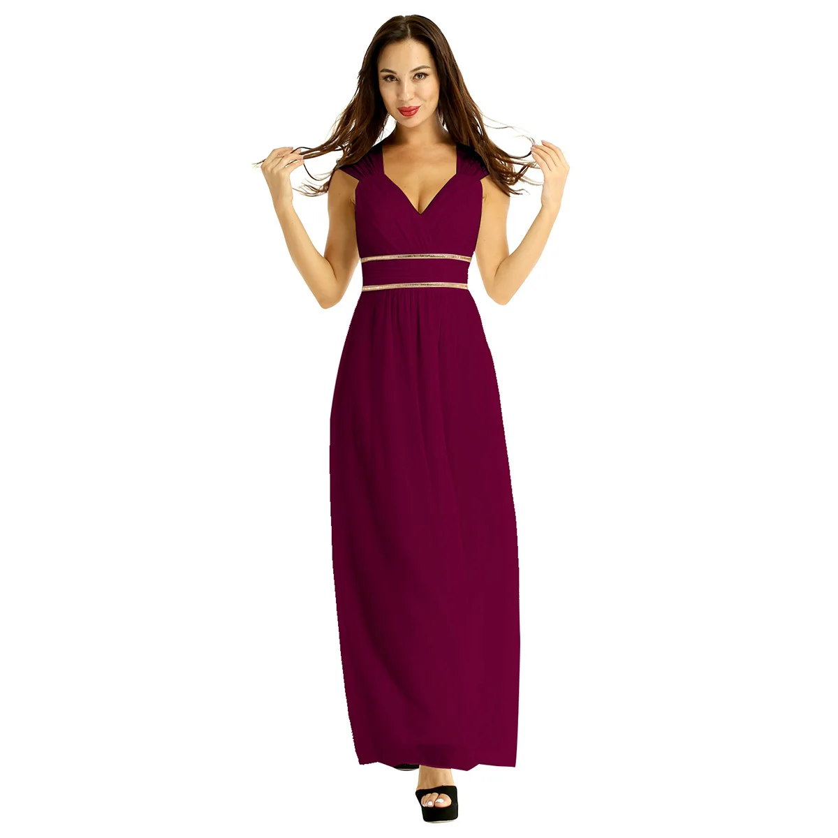 Elegant Women Bridesmaid Dresses Women Fahion Deep V-neck Sleeveless Long Chiffon Wedding Party Formal Occasion Gowns Dress
