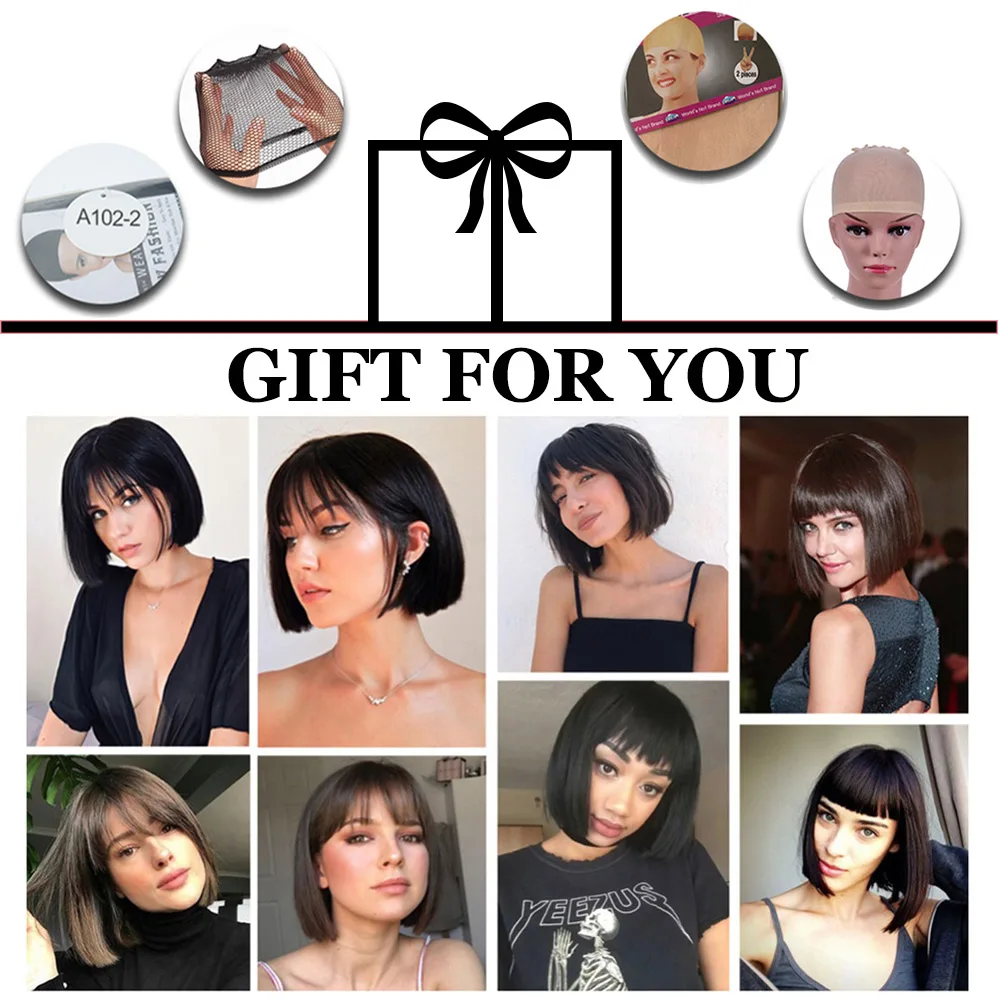 Alororo Short Synthetic Straight Bob Wig for Women High Temperature Fibre Daily Available Natural Black Cosplay Wig