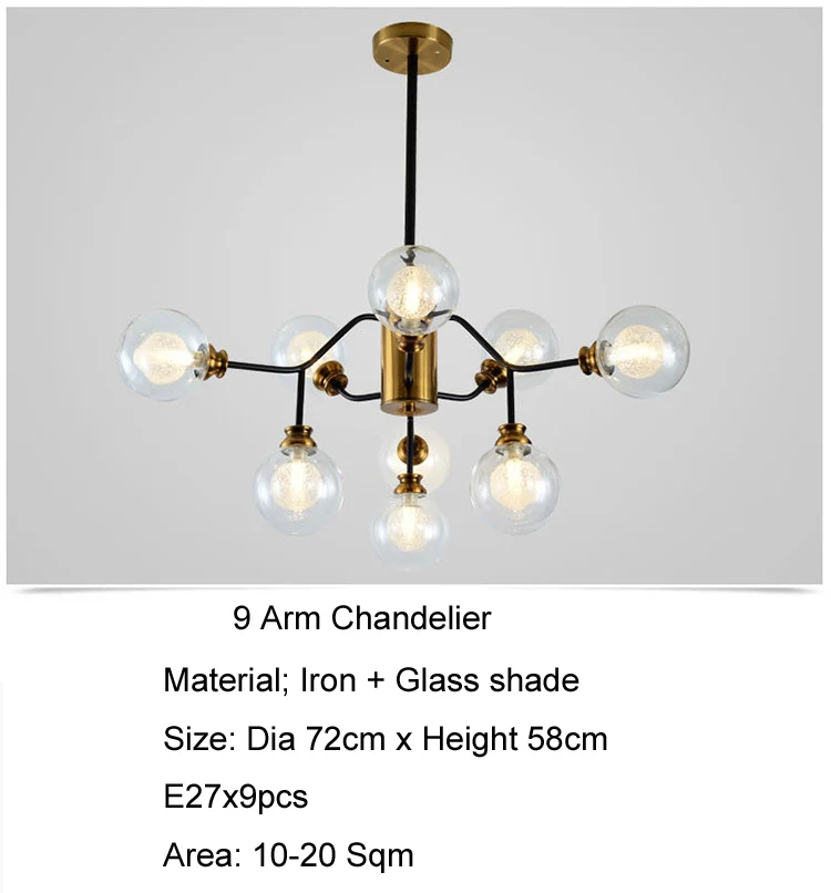 9 Arm Chandelier Современный стеклянный подвесной светильник-люстра, скандинавские светильники для столовой, подвесной светильник для кухни, подвесные лампы для дома, отеля, светильник ing D61 - Цвет абажура: 9 Arm Chandelier