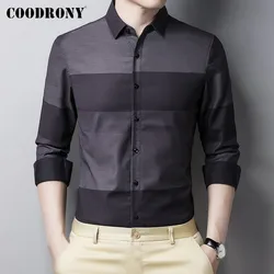 Coodrony camisa casual masculina, camisa de manga longa listrada fashion para primavera e outono, vestido de negócios de alta qualidade c6202