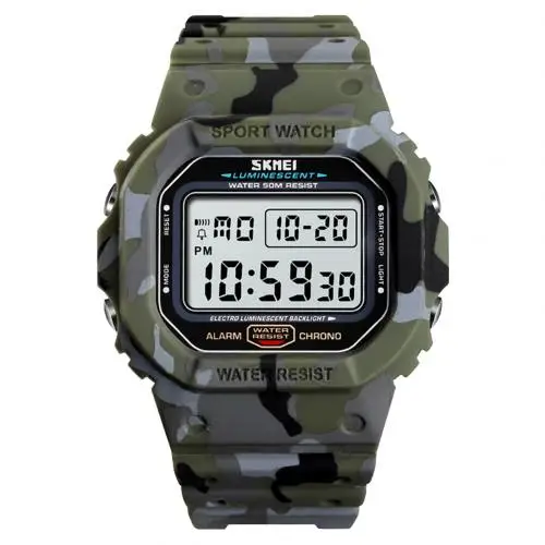 SKMEI 1471 модные водонепроницаемые спортивные часы Мужские камуфляжные светящийся хронограф электронные цифровые наручные часы Мужские часы - Цвет: Green Camouflage