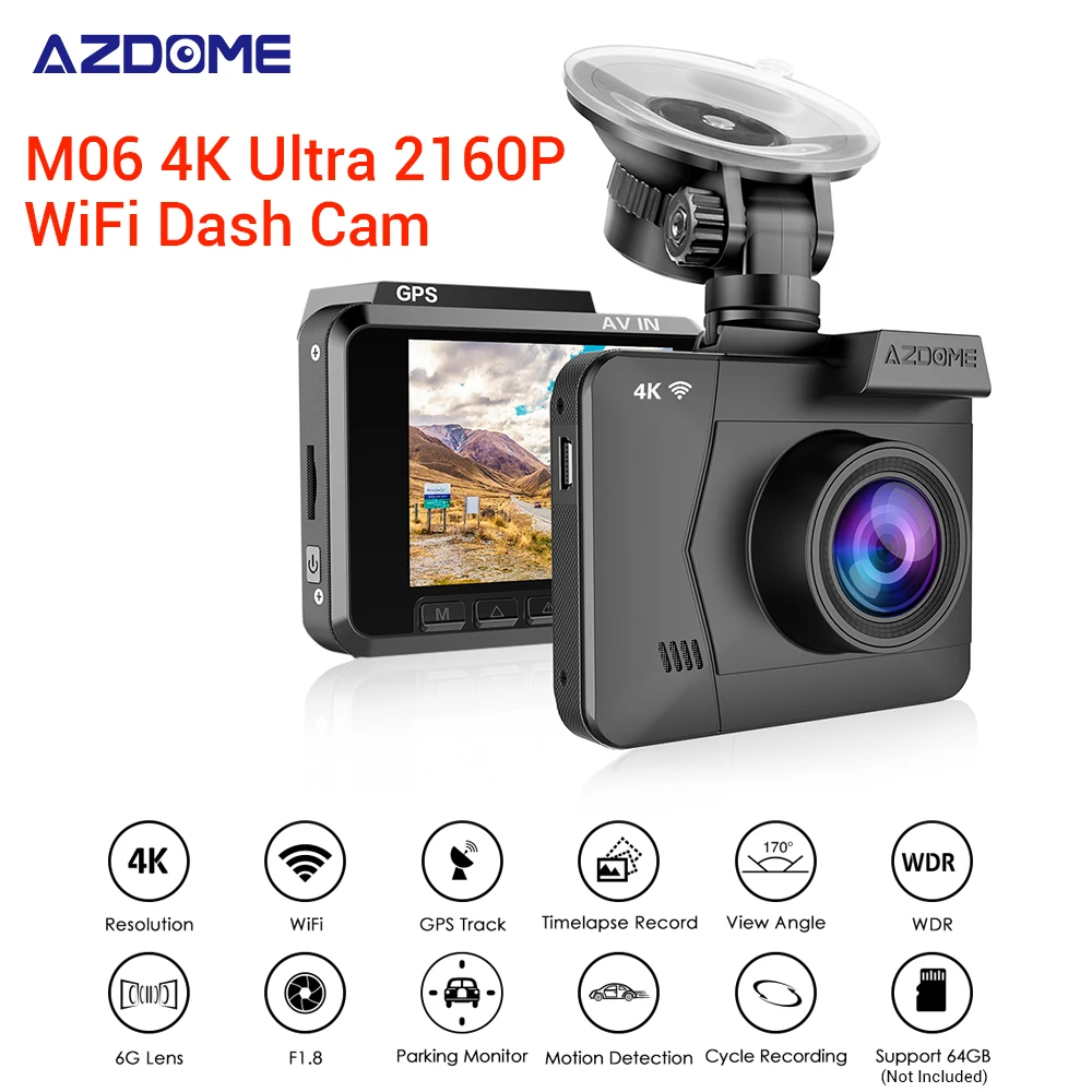 

AZDOME Car DVR M06 4K HD Ultra 2160P/24FPS WiFi Dash Cam DVRs Car Camera With GPS Night Vision Parking Monitor Motion Detection