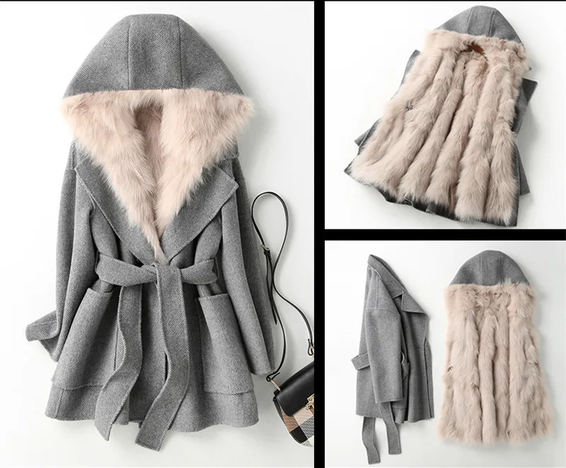 

Fur Real Coat Female Natural Fox Fur Liner Woolen Coats Winter Jacket Women Luxury 100% Wool Coat Chaqueta Mujer MY4073 s