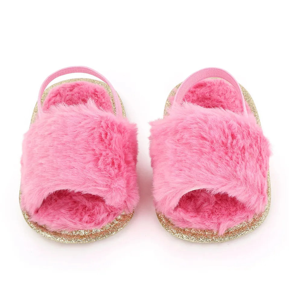 Toddler Baby Girls Plush crib shoes Soft Sole Faux Fur Flats