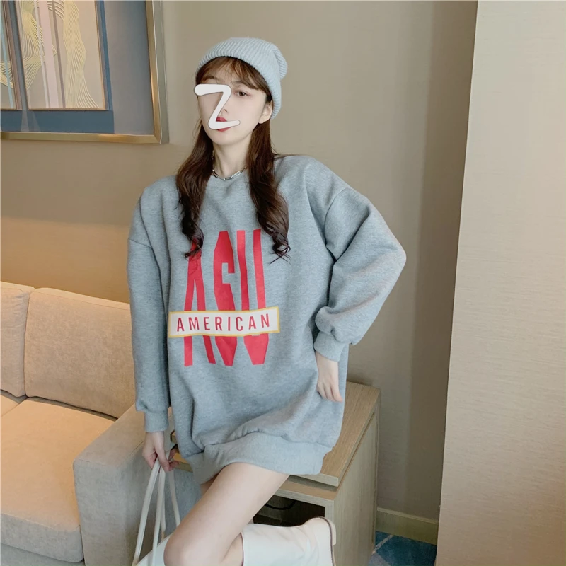 

2020 loose round neck letter printed sweatershirt all-match lazy style pullover plus fleece top good-looking fashion trend