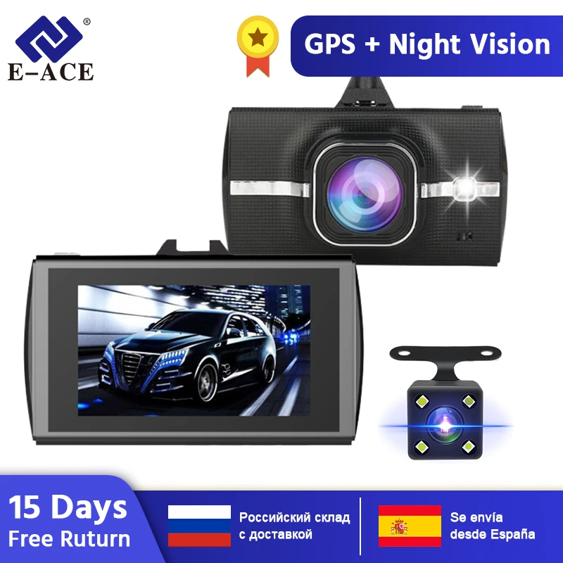 E ACE автомобиля DVR GPS трекер с разрешением Full HD 1080P двойной объектив видео