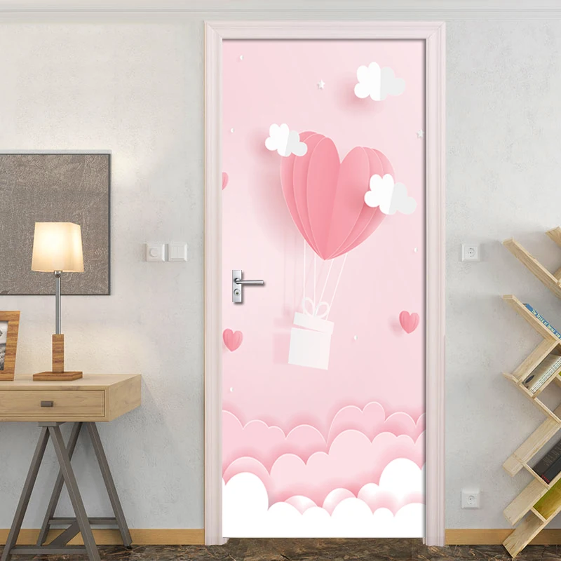 Pink Cartoon Door Sticker of 3D Waterproof Wallpaper On Home Decor Self For Living Room Renovation Decal | Дом и сад