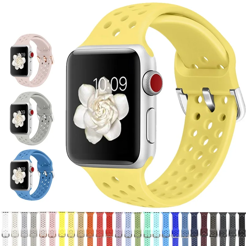 

Compatible rubber Band for Apple Watch 4 5 40mm 44mm Soft Silicone Sport Breathable Strap for iWatch Series 5 4 3 2 1 38MM 42MM