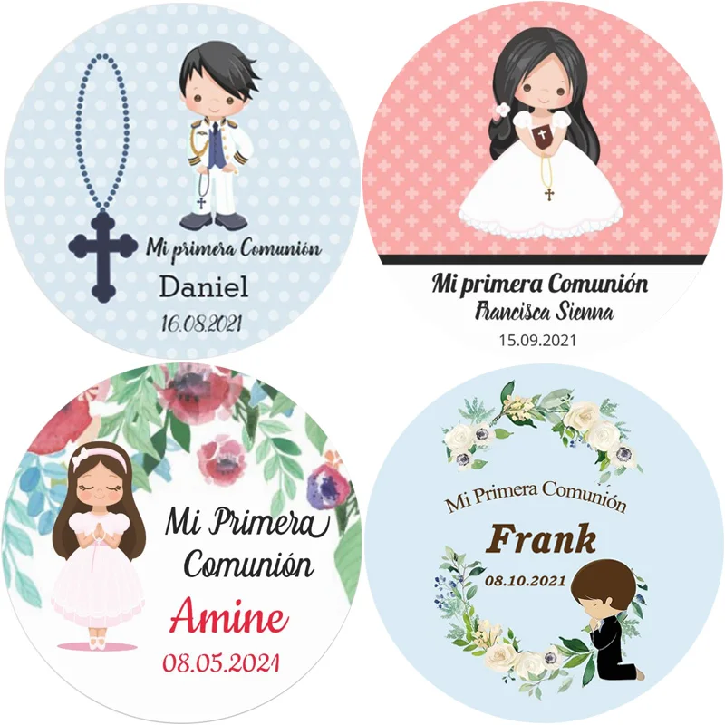 Mi Primera Comunion Sticker Boy Girl First Holy Communion Favors Labels  Baptism Christian First Communion Stickers